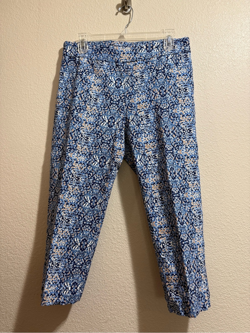 Soft Surroundings Women's Blue Abstract Print Pull On Cropped Pants Sz Large